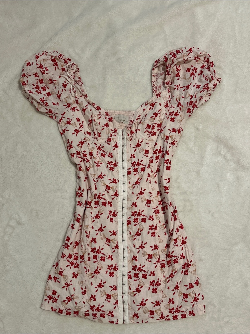 Urban Outfitters Light Pink Mini Dress with Red Floral Print